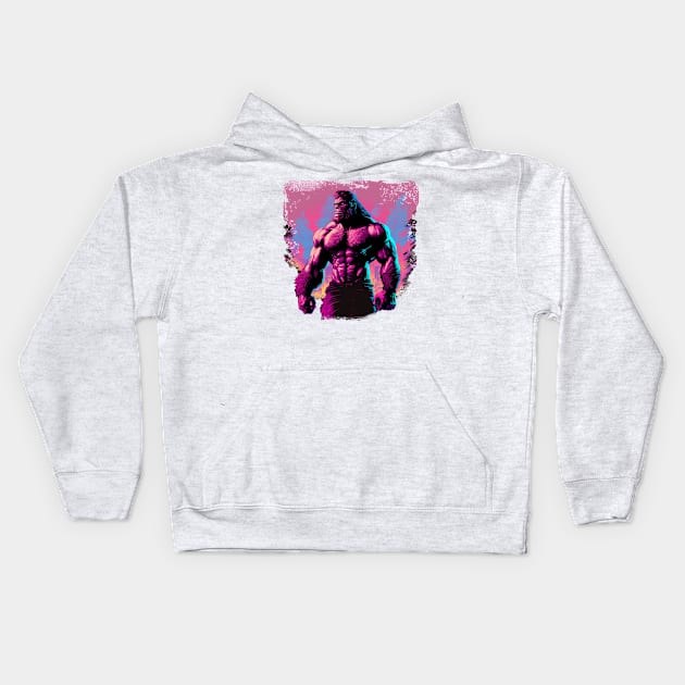 Synthwave Bigfoot Kids Hoodie by Abili-Tees